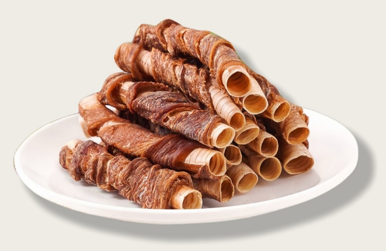 Duck meat wrapped into goose throat pipe